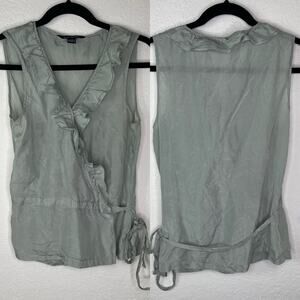 Club Monaco 100% Silk True Wrap Blouse Sea Foam Green Size M Ruffled V-Neck